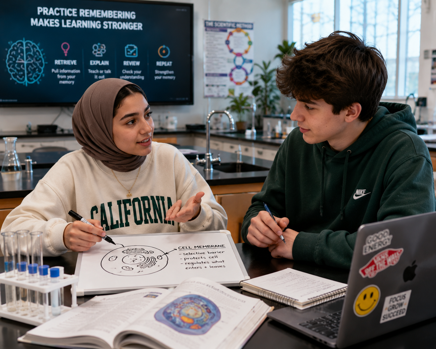 Student focused at laptop